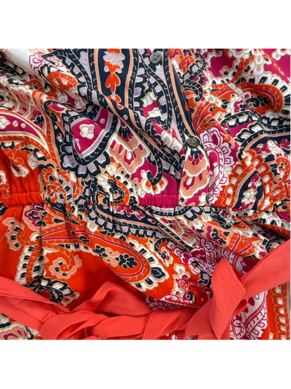 Tommy Hilfiger Paisley Print Tie Waist Dress XL Pink Orange Short Sleeve - Picture 6 of 8
